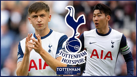 Tottenham forwards Mikey Moore and Son Heung-min (Credit: Imago)