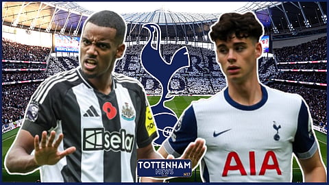 Alexander Isak and Archie Gray clash in Tottenham v Newcastle United. Credit: Imago