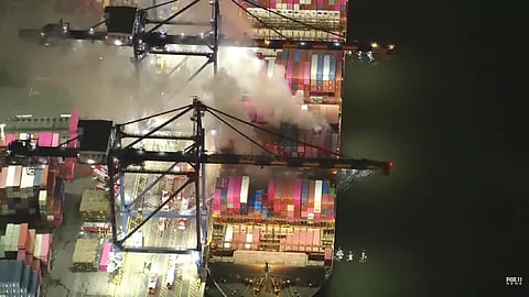 Fire Breaks Out on Container Ship at Port of Los Angeles