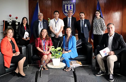 Maritime Industry Authority administrator Sonia Malaluan and French Ambassador H.E. Marie Fontanel (seated at center) meet, along with other Marina and French Embassy officials.
