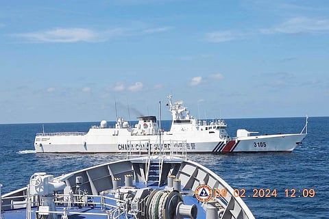 No fear Handout photos taken on 8 February 2024 show the dangerous actions taken by a China Coast Guard ship against the BRP Teresa Magbanua, including crossing the latter’s bow, at the disputed Bajo de Masinloc off Zambales. The Philippine Coast Guard ship stood its ground against eight CCG and four China maritime militia vessels during a nine-day operation.