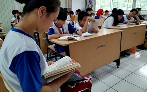 (FILES) Students at the Aurora Quezon Elementary School in Manila on 12 January 2024.