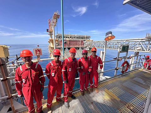 Wescom Chief Vice Admiral Alberto Carlos (3rd from left) at the Malampaya platform on 8 February ahead of the Gas Oil Platform Takedown and Recovery Training slated for the second quarter of 2024.