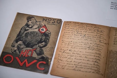 A treasure trove of defiant satire made by Jewish refugee Curt Bloch while in hiding from the Nazis in a Dutch attic goes on display for the first time Friday, eight decades after he created his astonishingly daring magazine.