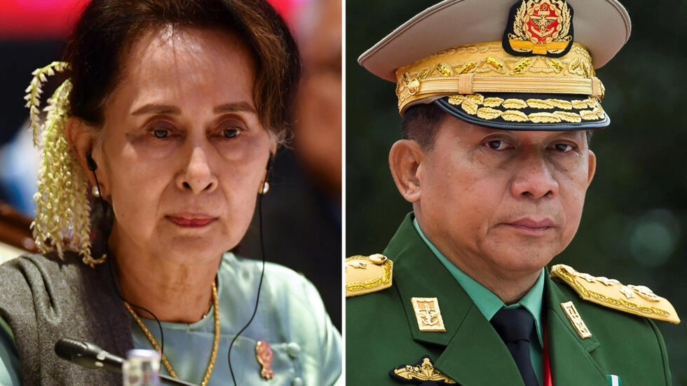 Myanmar has been in turmoil since a military junta led by Min Aung Hlaing (R) overthrew civilian leader Aung San Suu Kyi and her National League for Democracy government in February 2021