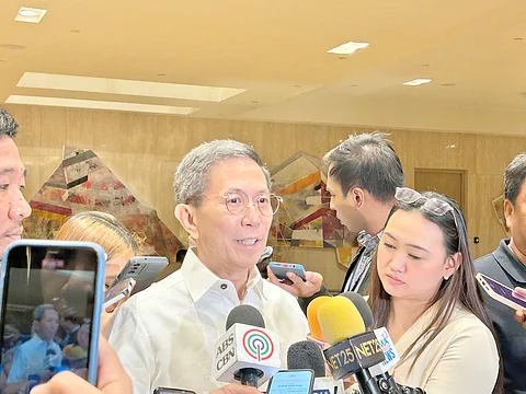 Energy Secretary Raphael Perpetuo Lotilla speaks to energy reporters to discuss the power outlook.