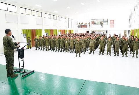 AFP chief Gen. Romeo Brawner Jr. speaking to troops