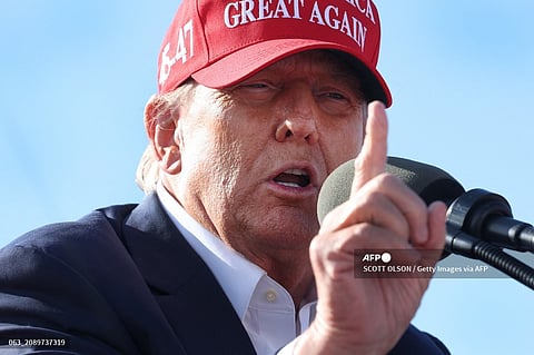 Republican presidential candidate former President Donald Trump speaks to supporters during a rally at the Dayton International Airport on 16 March 2024 in Vandalia, Ohio. The rally was hosted by the Buckeye Values PAC.
