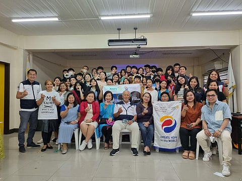 Rotary Club of Makati Chief of Staff president Senen ‘Bing’ Matoto (seated, sixth from left) poses with (from left) RC Makati chief of staff Ron Dotaro, Dr. Gina Atinaja, Ghie Malangis, Jean Goulbourn, Juliet Mejo, Nicky Matoto, Arlene Okuma and Rene Arambulo with Gen. Pio del Pilar National High School students who participated in the ‘SuPEER Heroes Training Program.’ The program trained the participants at being first responders to mental health concerns among their peers.