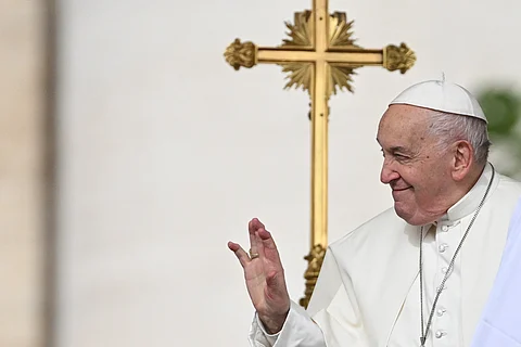 (FILE) Spritely Pope Francis calls for the release of Israeli hostages being held by Hamas during his Easter Sunday message during a Mass he celebrated at the Vatican.
