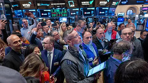 (FILES) Scene at the trading floor of the New York Stock Exchange (NYSE) on 21 March 2024 in New York City.