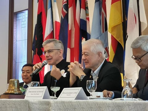 His Excellency, New York City-born Archbishop Charles John Brown, the Apostolic Nuncio to the Philippines (shown 2nd from left) was the guest of honor and speaker during the weekly meeting of the Rotary Club of Manila last 7 March 2024, at the Manila Polo Club in Makati. Shown in the photo with the Papal Nuncio were (from left) Rotarian Victor ‘Vic’ G. Garcia III, RC Manila president Rafael M. Alunan III and PDG Alexander ‘Alex’ P. Cureg.