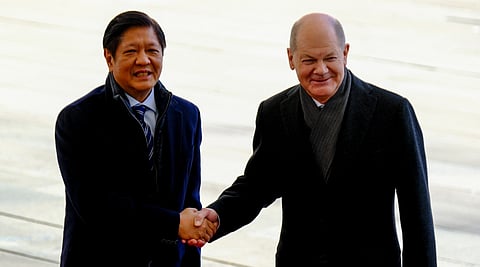 President Ferdinand Romualdez Marcos Jr., receives arrival honors from the German Chancellor Olaf Scholz at The Chancellery, Berlin, for the official start of the President's Working Visit to Germany on Tuesday, 12 March 2024.