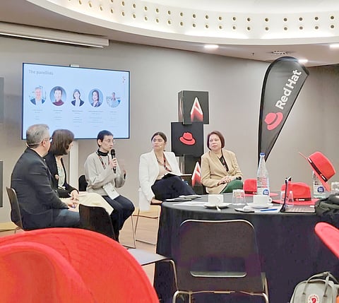 Yoly Crisanto, chief sustainability and corporate communications officer at Globe, joins a panel discussion led by STL Partners and Red Hat during the Mobile World Congress 2024, 27 February.
