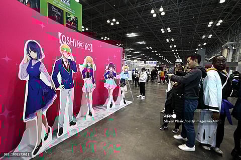 Oshi No Ko poster on display during Anime NYC - Day 2 at Jacob Javits Center on 19 November 2023 in New York City. Slaven Vlasic/Getty Images for AMC Networks/AFP
