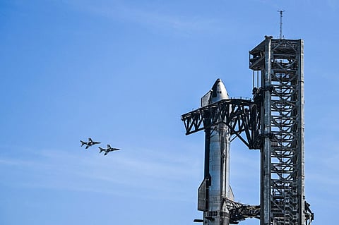 TWO planes do a flyby days before SpaceX’s rocket behemoth Starship launched for its longest flight ever marred by a catastrophic return to Earth.