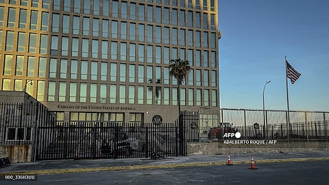 View of the US embassy in Havana, taken on 4 January 2023. Five years after it was closed due to mysterious "sonic attacks" on diplomatic staff, the US consulate in Havana resumes full immigrant visa services for Cubans on January 4, 2023.
ADALBERTO ROQUE / AFP