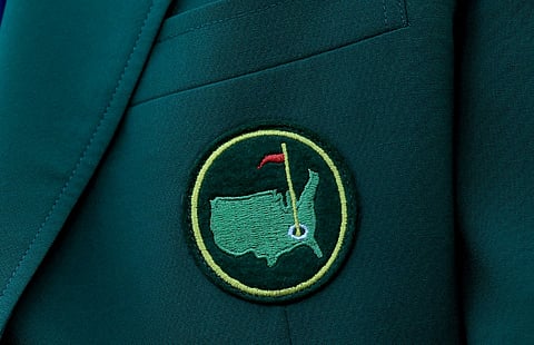 A detailed photograph of a member's Green Jacket badge during a practice round prior to the 2024 Masters Tournament at Augusta National Golf Club on April 08, 2024 in Augusta, Georgia.