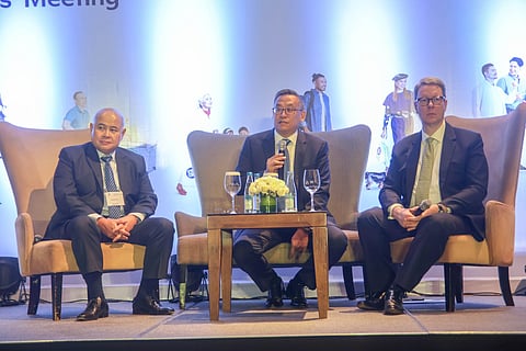 SM Investments Corp. is confident of weathering the maritime conflict that was the consensus among (from left) Jonathan Ng, chief finance officer; Franklin Gomez, senior vice president for finance and Timothy Daniels, consultant and head, investor relations and sustainability.