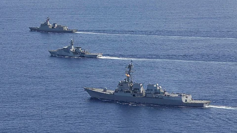 (File photo) Philippine Navy ships sailing in formation with the United States Navy vessels as part of this year’s sea phase of Exercise “SAMASAMA.”