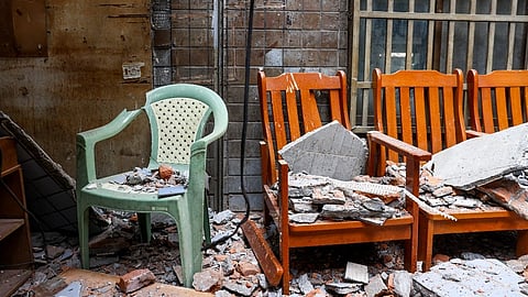 (FILES) Debris are seen at a local temple following an earthquake in Hualien on 5 April 2024. At least nine people were killed and more than 1,000 injured by a powerful earthquake in Taiwan that damaged dozens of buildings.