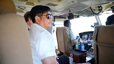 President Ferdinand Romualdez Marcos Jr. inspects CNPs Transmission Line Bacolod Sub Station on board an aircraft.