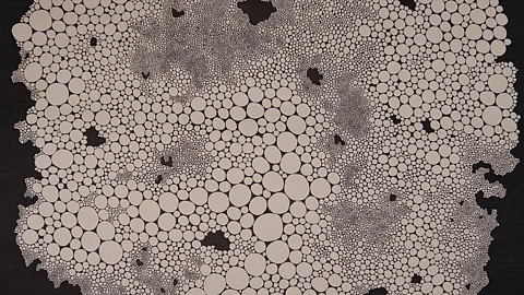 ‘Last Cloud Before Space Black’ by JJ Duque (pens on watercolor paper, 49.5 by 41.5 inches, 2023).