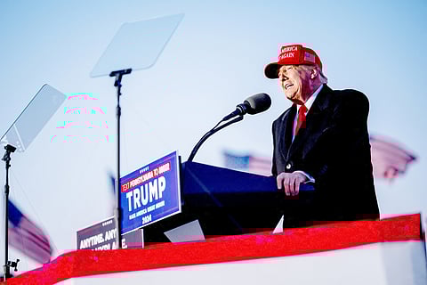 (FILE PHOTO) Republican presidential candidate, former President Donald Trump speaks at a rally outside Schnecksville Fire Hall in Schnecksville, Pennsylvania. Hundreds of supporters waited hours in a line stretching for more than a mile to see Trump speak in a suburb of Allentown, Pennsylvania in the Lehigh Valley.