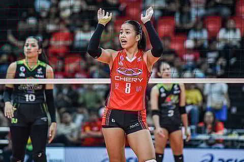EYA Laure displays impressive form to help Chery Tiggo book a crucial 26-24, 25-20, 26-24 win over Cignal in the 2024 PVL All-FIlipino Conference last week.