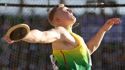 (FILES) Mykolas Alekna of Team Lithuania competes in the Men's Discus Final on day five of the World Athletics Championships Oregon22 at Hayward Field on 19 July 2022 in Eugene, Oregon.