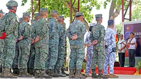 President Ferdinand R. Marcos Jr. addresses the troops in Tawi-Tawi.
