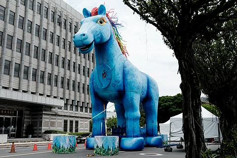STATUE of a horse is placed near the Presidential Office ahead of the inauguration ceremony of Taiwan’s President-elect Lai Ching-te and Vice President-elect Hsiao Bi-khim in Taipei.