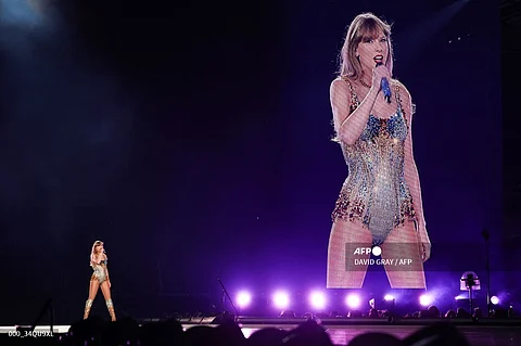 US singer Taylor Swift performs on stage during a concert as part of her Eras World Tour in Sydney on 23 February 2024. US singer Taylor Swift opens her European tour on 9 May 2024 in Paris, before Lyon, Madrid, London, or Munich, on 7 May 2024.