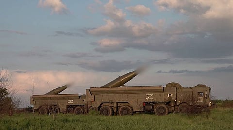 This video grab from a handout footage released by the Russian Defense Ministry on 21 May 2024 shows Russia's missile forces holding a tactical nuclear weapons drills in the southern military district of the country.