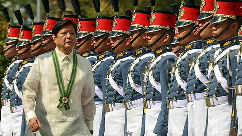 (FILES) President Ferdinand Romualdez Marcos Jr. graces the Commencement Exercises of the Philippine Military Academy (PMA) "Bagong Sinag" class of 2024 at the Fort Del Pilar in Baguio City, Province of Benguet on Saturday, 18 May 2024.