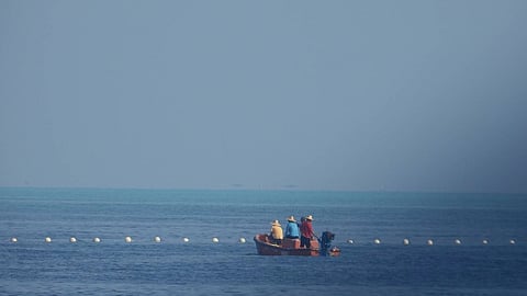 Floating barrier on Scarborough Shoal