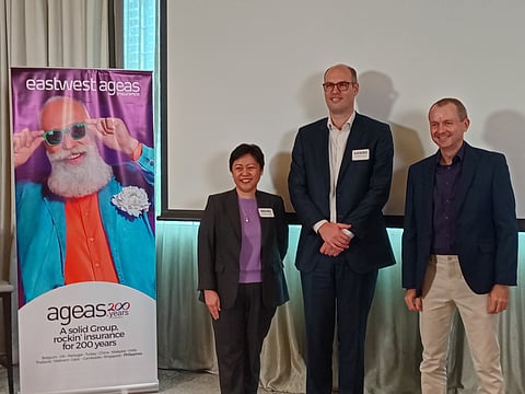 EastWest Ageas Insurance, the insurance arm of EastWest Bank, targets an environmental, social and governance fund as an investment tool. In the fund’s unveiling are (from left) EastWest Ageas chief operating officer Rowena Empalmado, chief executive officer Sjoerd Smeets and chief distribution and marketing officer Gregory Martin.