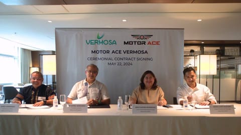 At the ceremonial signing of Motor Ace as Vermosa's newest locator (L-R): Maxcy Borromeo, CFO of Motor Ace Philippines; Jose Borromeo, CEO and President of Motor Ace Philippines; Mayi Platero Rodriguez, Ayala Land Estates Inc. Senior Project Development Head, and Moses John Aragones, Vermosa Project Development Manager