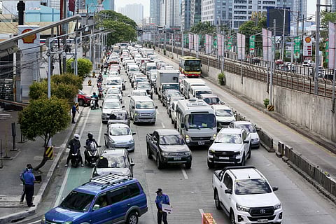 Heavy traffic congestion is now evident in the southbound lane of EDSA in Quezon City during the second day of the six-month repair and retrofitting of the SB Kamuning flyover, closing the thoroughfare for private vehicles except for the Edsa bus carousel.