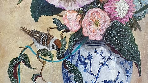 ‘April Allure’ by Anna de Leon (acrylic on canvas, 36 by 24 inches, 2024).