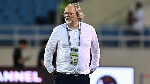 Philippines' coach Tom Saintfiet looks on at the end of the 2026 FIFA World Cup AFC qualifiers football match between Vietnam and the Philippines at the My Dinh National Stadium in Hanoi on June 6, 2024.
