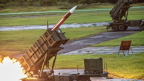 This handout picture taken on July 15, 2020 and released by Taiwan's Defence Ministry shows a US-made Patriot III missile being launched during the annual "Han Kuang" (Han Glory) military drill from an unlocated place in Taiwan.