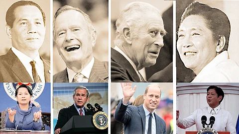 Legacies assured Men of substance and their worthy descendants, such as (from left)
former president Gloria Macapagal-Arroyo, daughter of the late President Diosdado
Macapagal; former US presidents George Bush Sr. and Jr.; King Charles and heir apparent Prince William; and past and
present Philippine Presidents Ferdinand
Marcos Sr. and Jr., affirm the adage that ‘the
fruit doesn’t fall far from the tree.