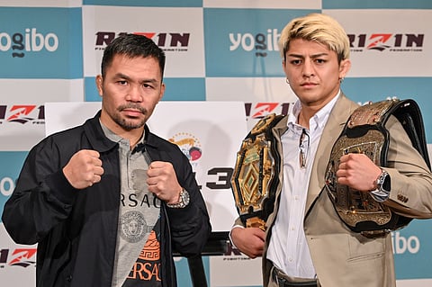 Manny Pacquiao and Chihiro Suzuki promote their three-round exhibition fight scheduled 28 July at the Saitama Super Arena in Japan.