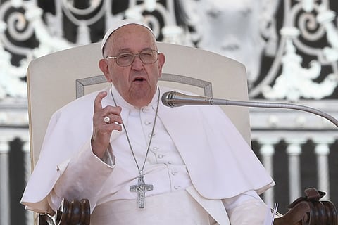 (FILE) Pope Francis addresses the crowd during the weekly general audience on June 12, 2024 at St Peter's square in The Vatican.
