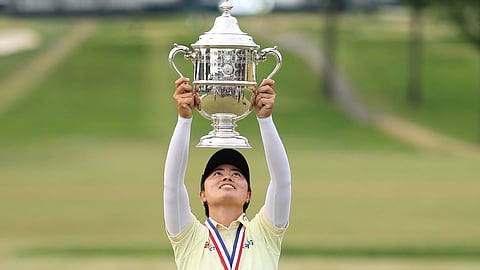 Twice as sweet YUKA Saso hoists her second U.S. Women’s Open trophy.