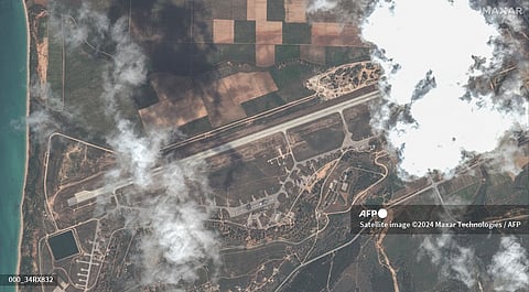 This handout satellite image taken and released by Maxar Technologies on May 16, 2024 shows an overview of Belbek Airbase near Sevastopol, Crimea.