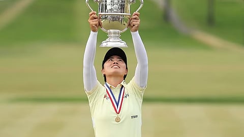 Twice as sweet YUKA Saso hoists her second U.S. Women’s Open trophy.