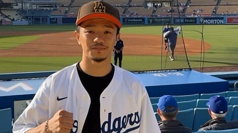 Junto Nakatani takes a break from his Los Angeles training camp as he prepares to defend against Filipino mandatory challenger Vincent Astrolabio on 20 July in Tokyo.