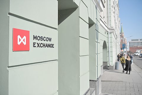 Grip on Russia tightens A view of the Moscow Exchange office in Moscow on 24 March. Russia's main stock exchange halted dollar and euro trades on 13 June after the United States hit Moscow with a new package of sanctions over its military offensive in Ukraine including curbs on the Moscow Exchange, Russia's main stock market and clearing house for foreign currency transactions, a major new financial punishment.